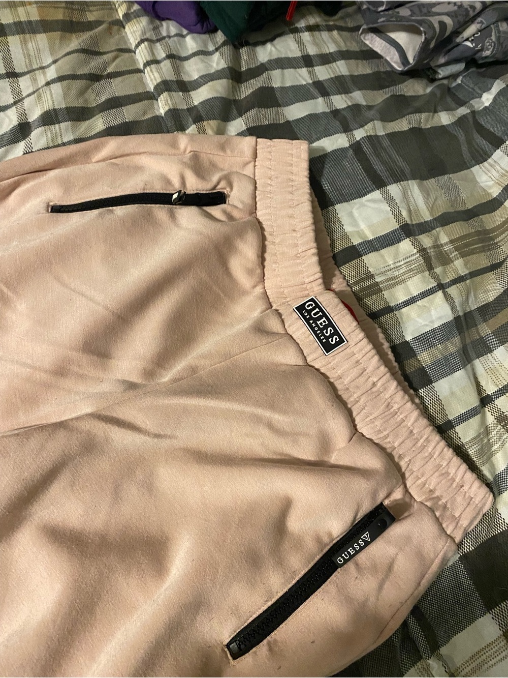 GUESS Blush Pink Jogger Pants with Black Zip Accents